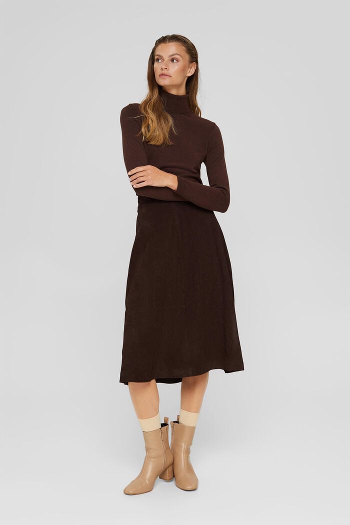 A-line midi skirt made of 100% suede, DARK BROWN, detail image number 6