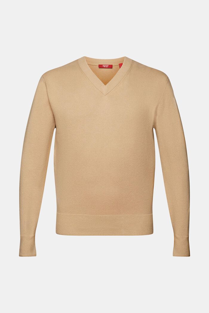 Basic V-neck jumper, wool blend, SAND, detail image number 5