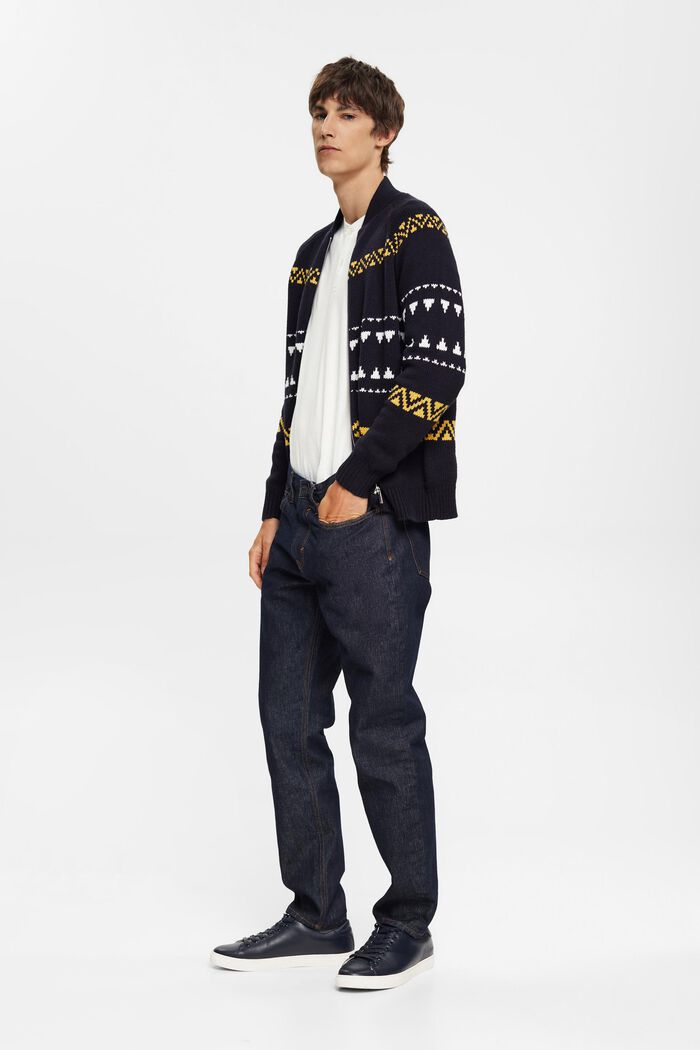 Knitted jacquard zip cardigan, NAVY, detail image number 2