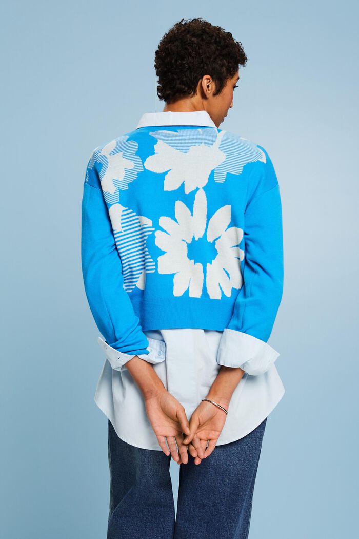 Jacquard Cotton Sweatshirt, BLUE, detail image number 2