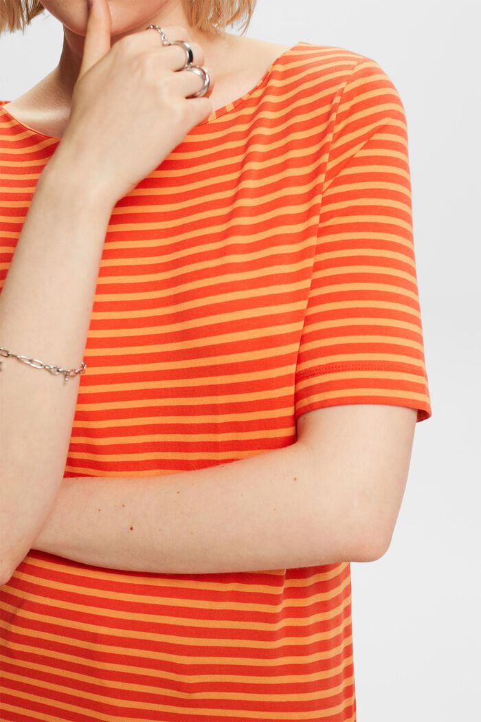 Striped cotton t-shirt with boat neckline, ORANGE RED, detail image number 2