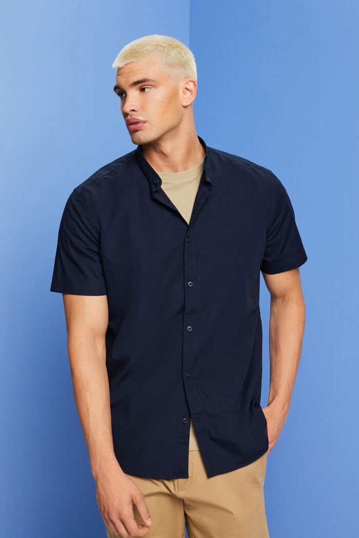 Cotton Stand Collar Shirt, NAVY, detail image number 0