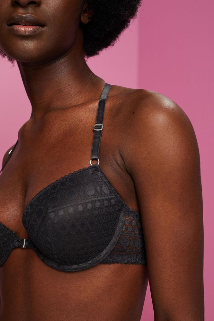 Recycled: padded underwire bra with lace, ANTHRACITE, detail image number 1