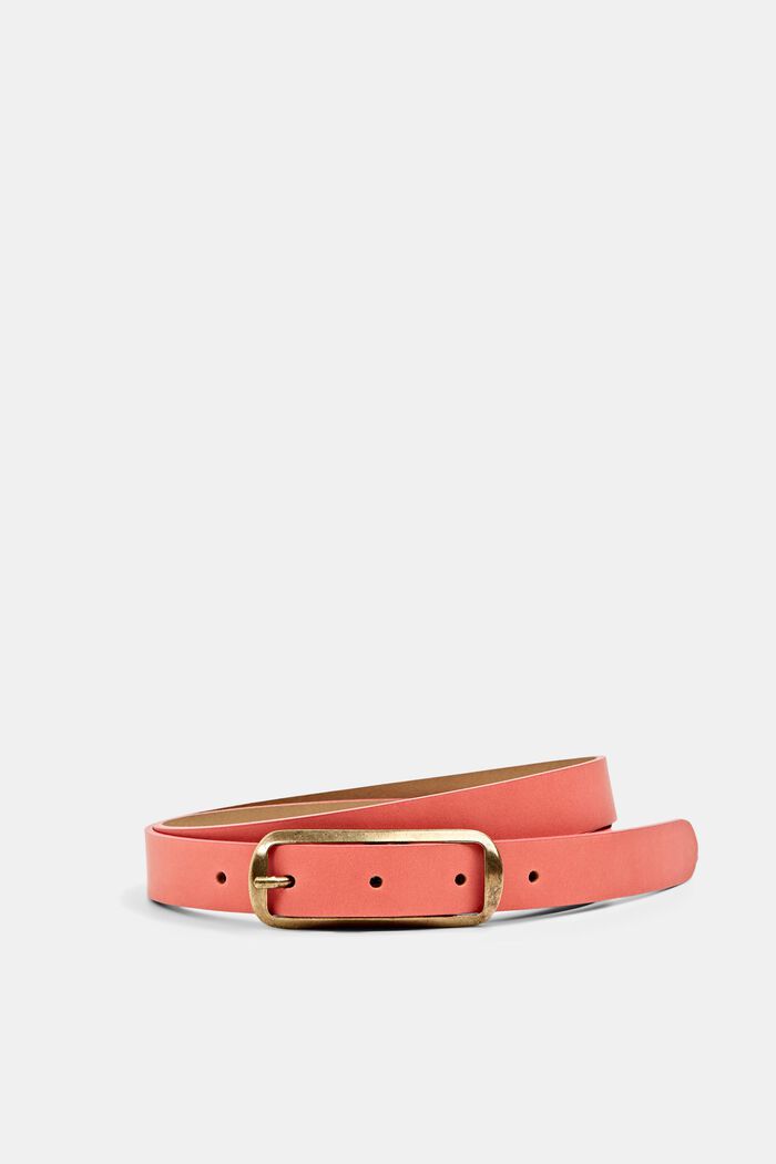 Leather belt with a square buckle, CORAL RED, detail image number 0
