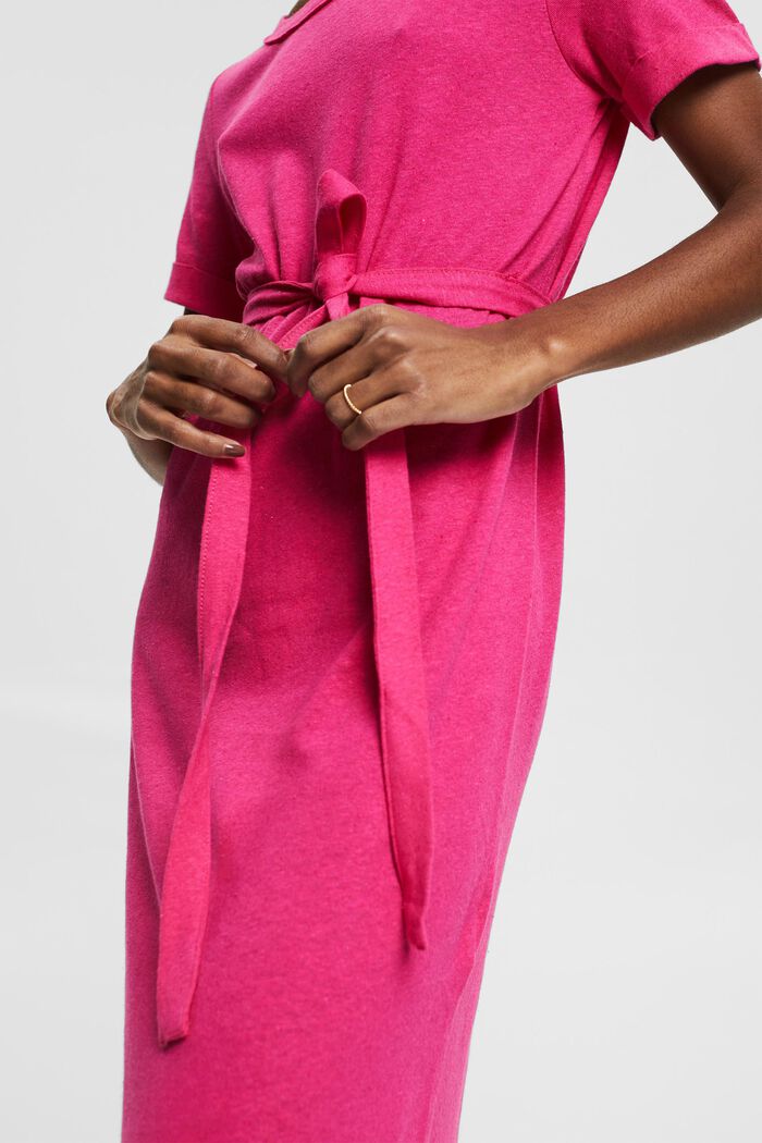 With linen: shirt dress in a midi length, PINK FUCHSIA, detail image number 3