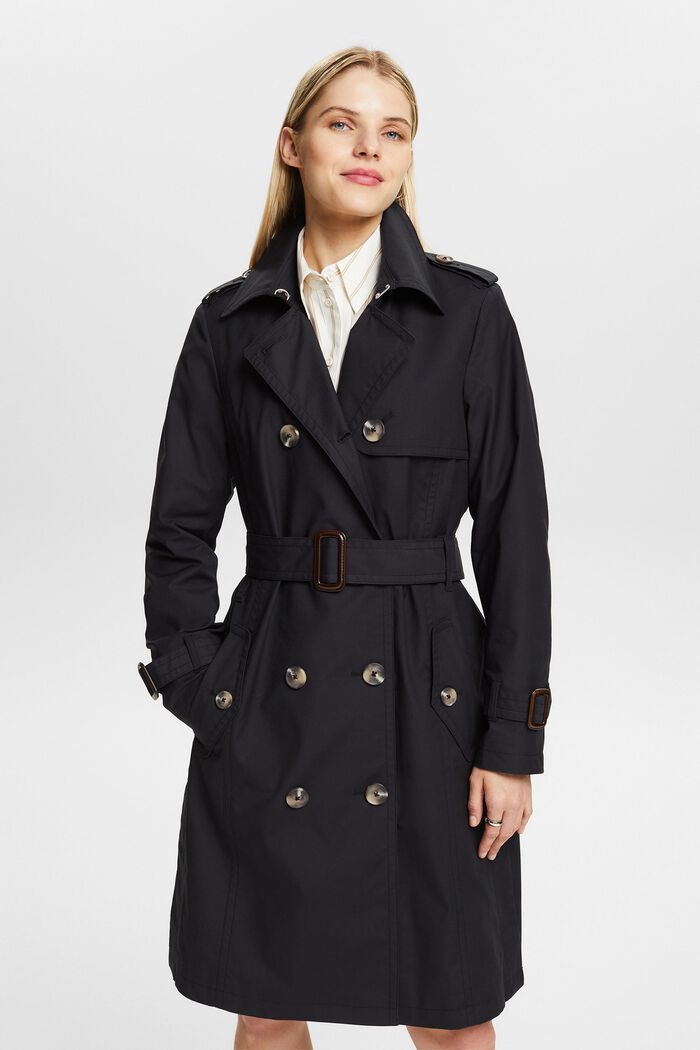 Belted Double-Breasted Trench Coat, BLACK, detail image number 4