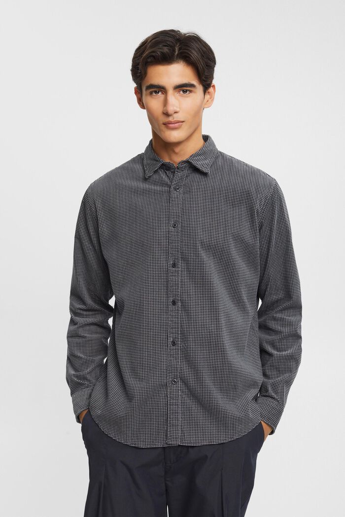 Corduroy shirt with houndstooth pattern, BLACK, detail image number 0