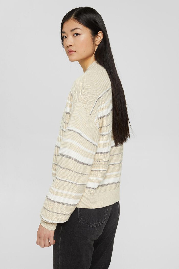 Striped cardigan in 100% cotton, BEIGE, detail image number 3