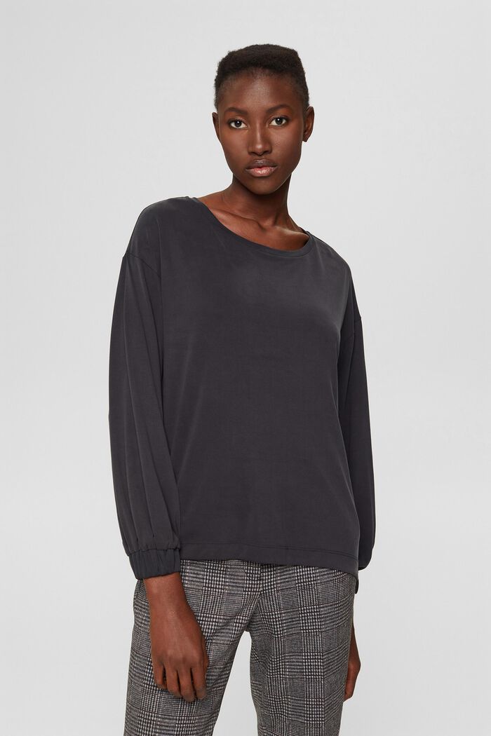 With TENCEL™: Soft long sleeve top, BLACK, detail image number 0