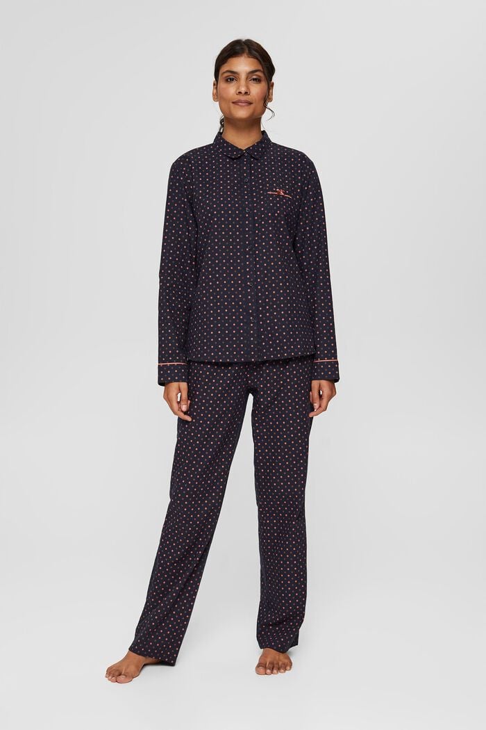 Pyjamas with a polka dot print, 100% organic cotton, NAVY, detail image number 0