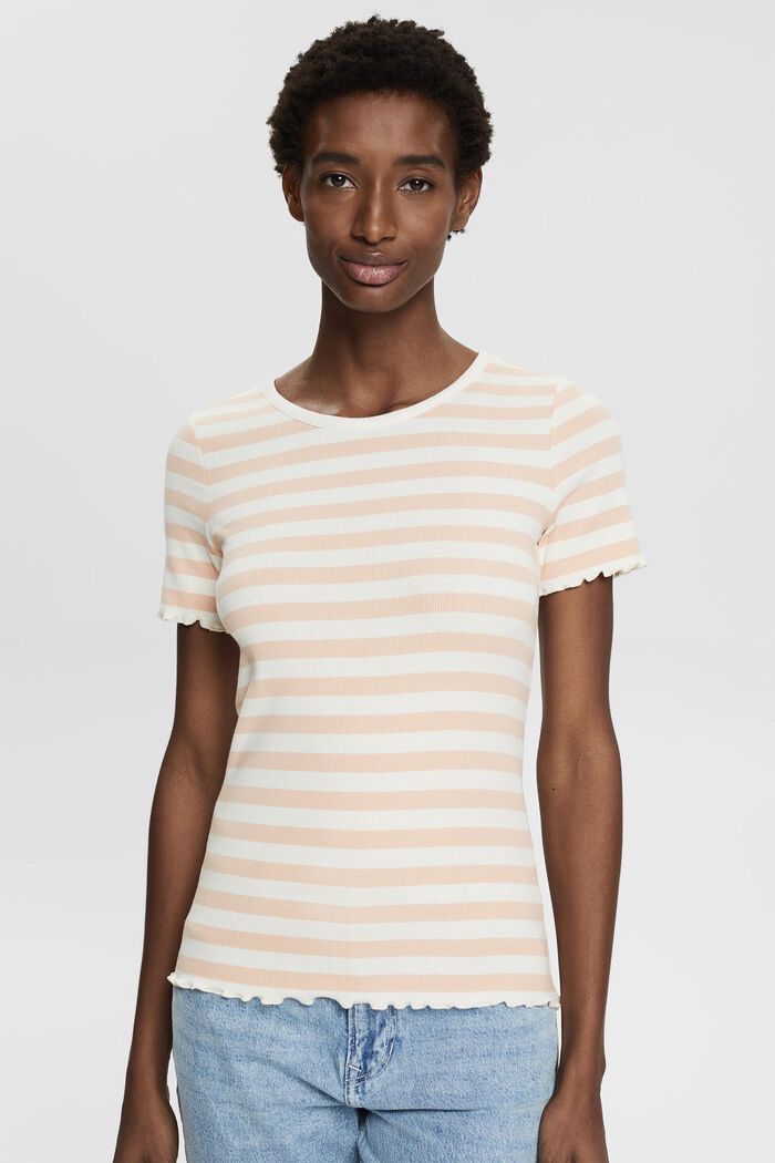 Ribbed T-shirt with stripes, NUDE, detail image number 0