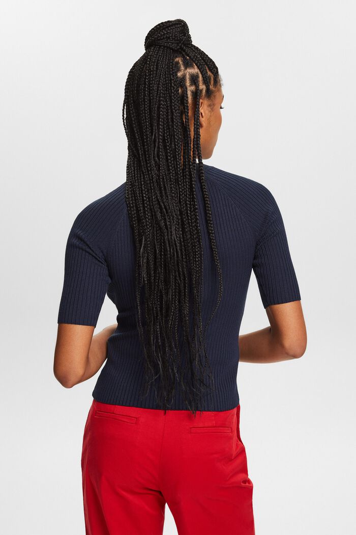 Ribbed Short-Sleeve Sweater, NAVY, detail image number 2