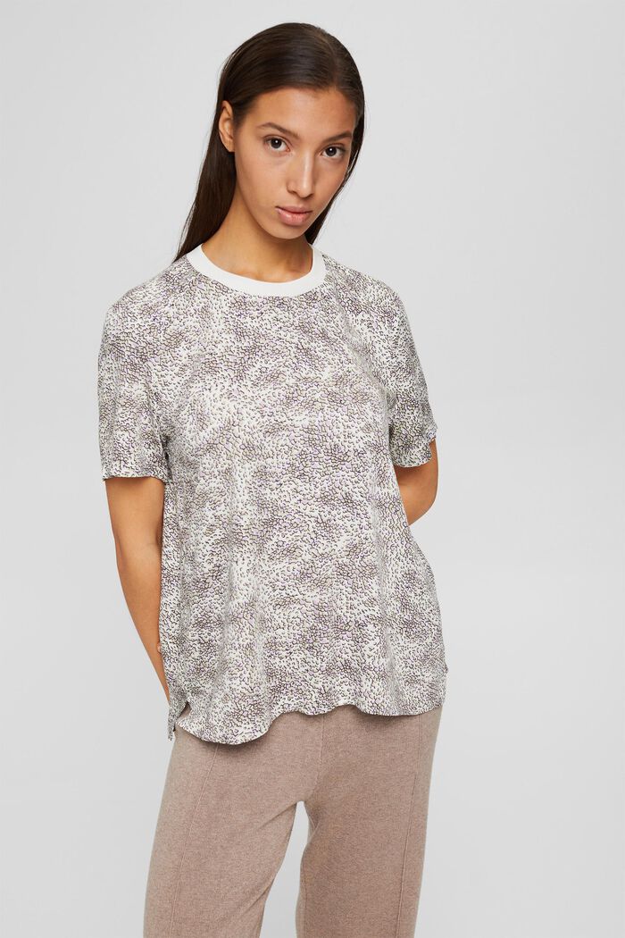 Short-sleeved blouse with a print, LENZING™ ECOVERO™, OFF WHITE, detail image number 0