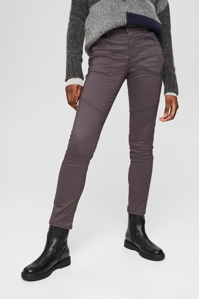 Stretch trousers in a biker look, ANTHRACITE, detail image number 0