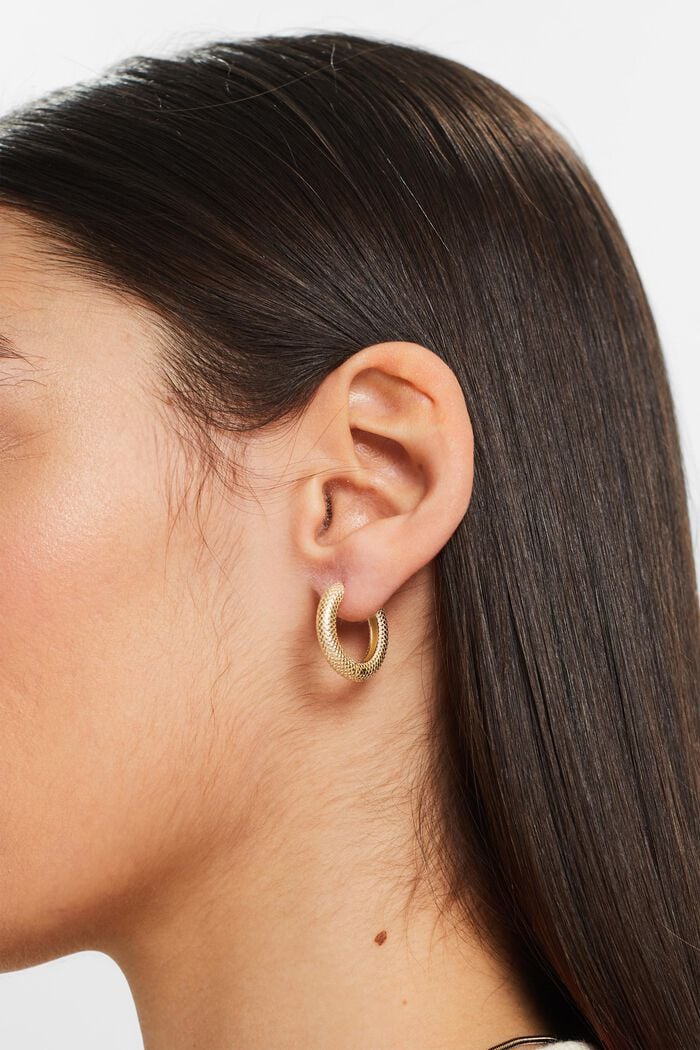 Textured Small Hoop Earrings, GOLD, detail image number 2