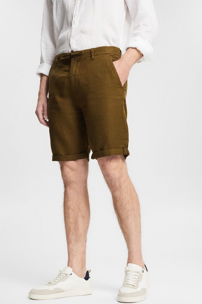 100% linen shorts, DARK KHAKI, detail image number 0