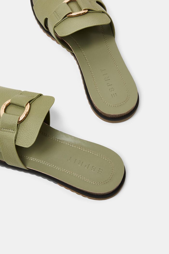 Faux leather sliders with ring detail, KHAKI GREEN, detail image number 4