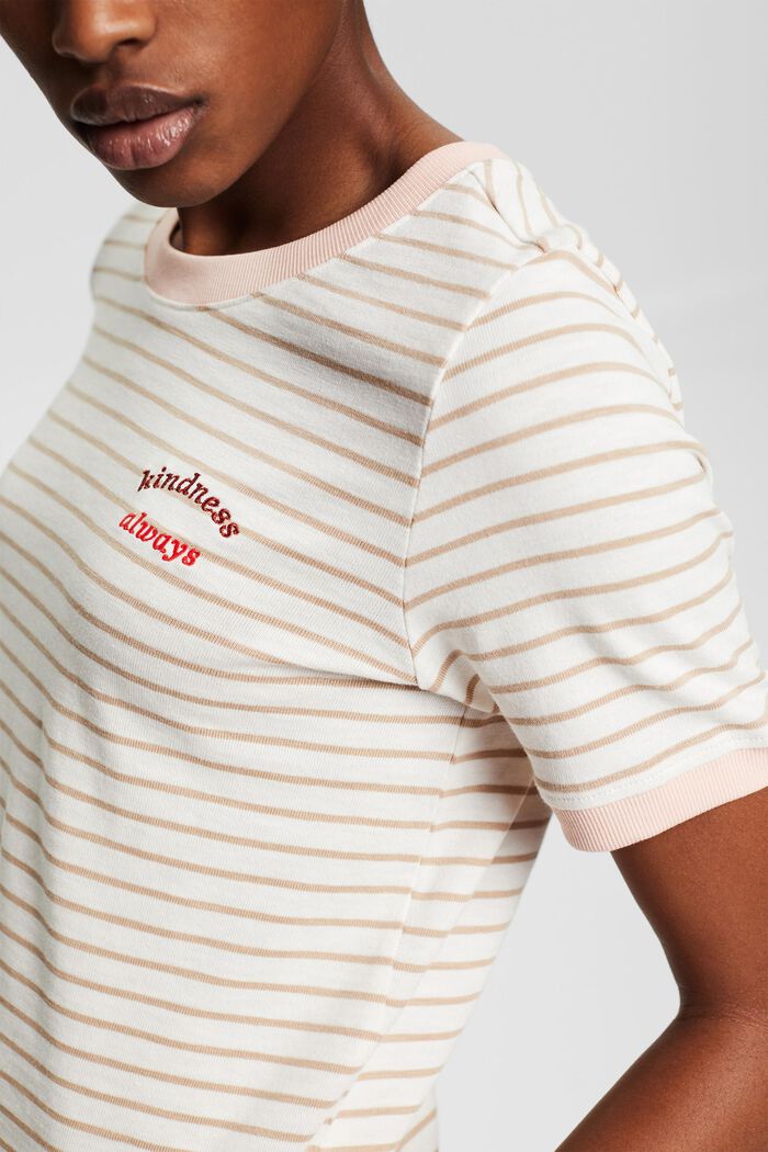 Striped top with embroidered lettering, SAND, detail image number 2