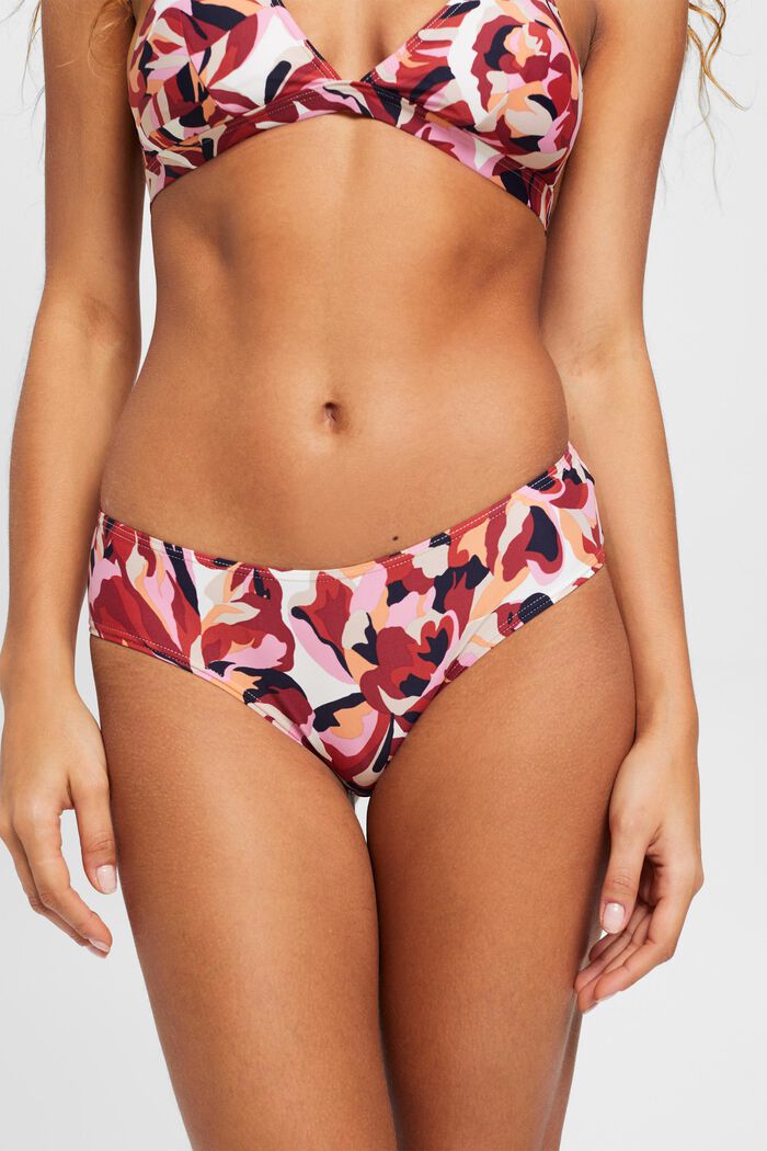 Hipster-style bikini bottoms with floral print, DARK RED, detail image number 0