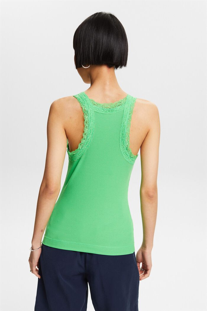 Lace Rib-Knit Jersey Top, CITRUS GREEN, detail image number 2