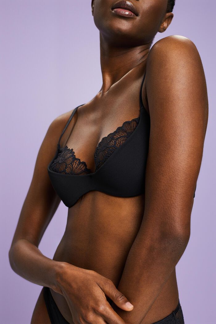Underwired Half-Padded Lace Bra, BLACK, detail image number 2