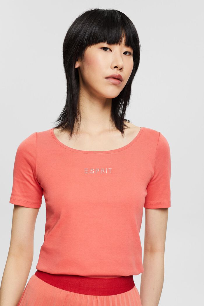 T-shirt with a glittery logo, 100% organic cotton, CORAL, detail image number 0