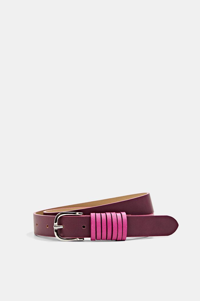 Leather belt with contrasting colour loops, BORDEAUX RED, detail image number 0