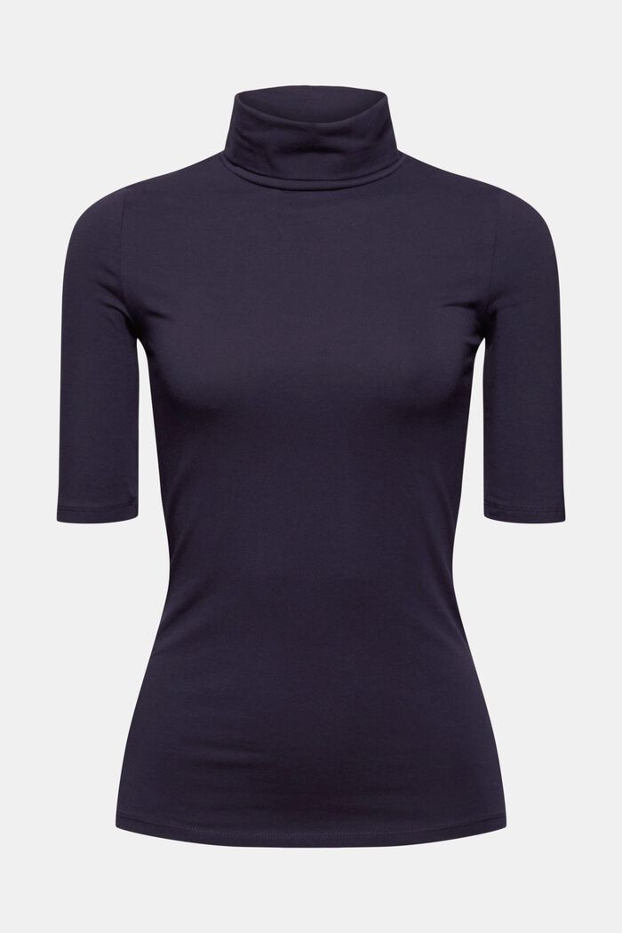 T-shirt with a polo neck, organic cotton, NAVY, overview