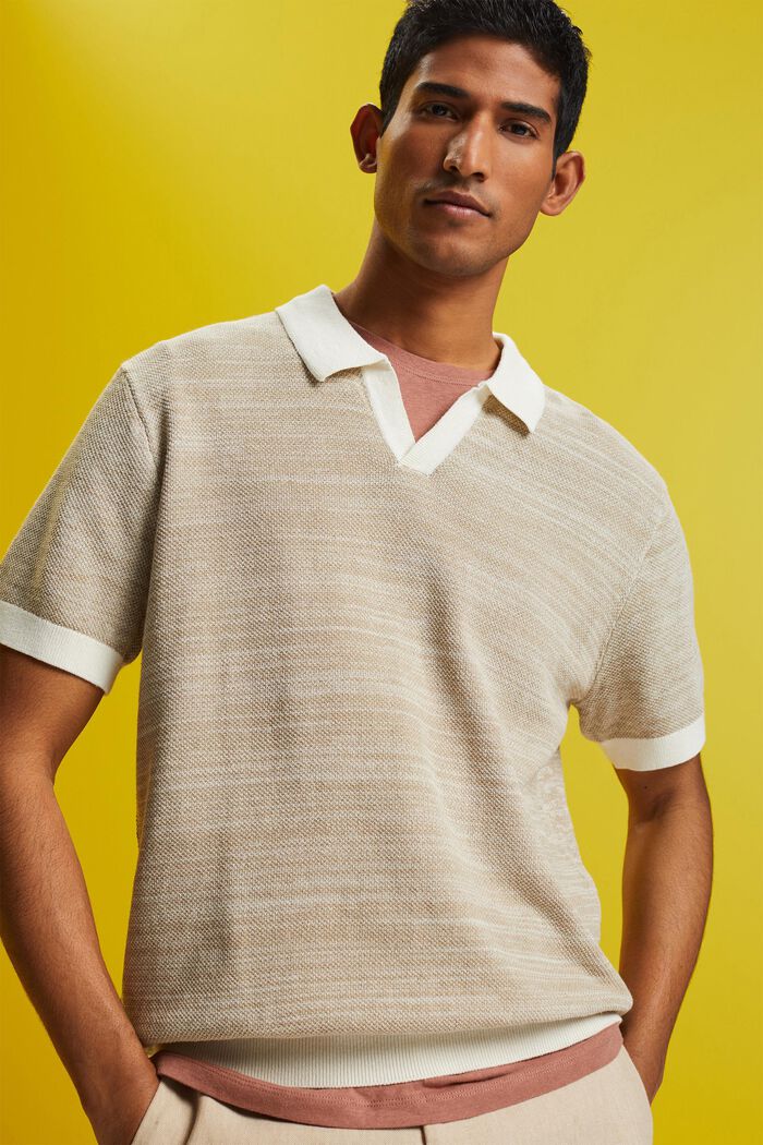 Short-sleeved jumper with a polo collar, SAND, detail image number 4