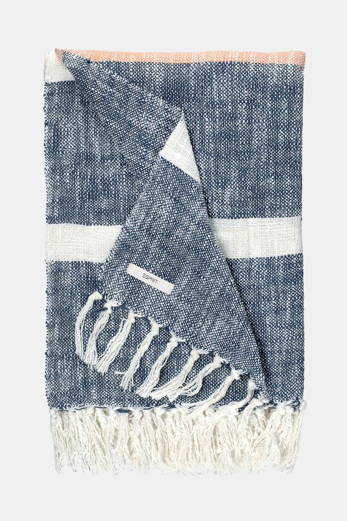 Striped Fringed Plaid, NAVY, detail image number 0