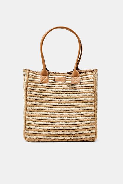 Raffia tote bag with faux leather handles