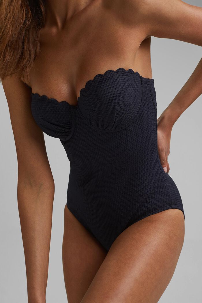 Textured swimsuit with wavy edges, NAVY, detail image number 3