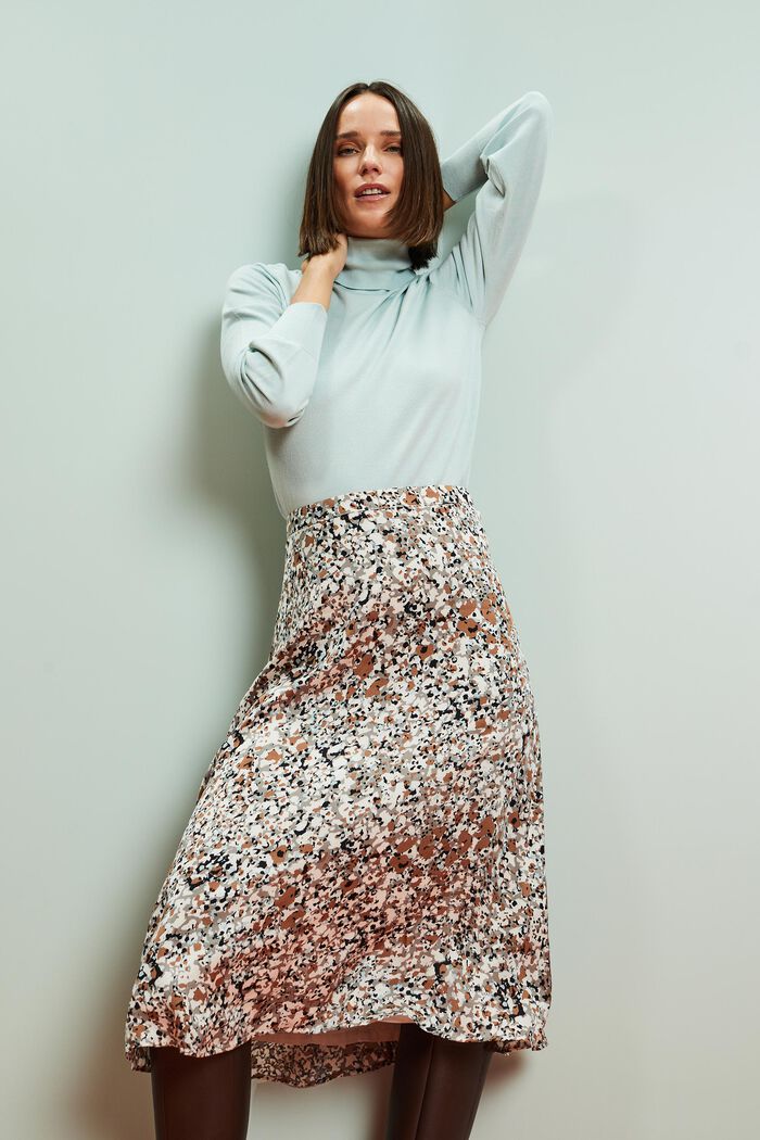 Patterned Satin Midi Skirt, LENZING™ ECOVERO™, BROWN, detail image number 6