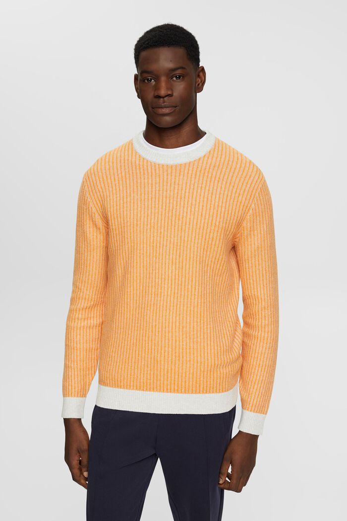 Two-coloured rib knit jumper, LIGHT ORANGE, detail image number 0