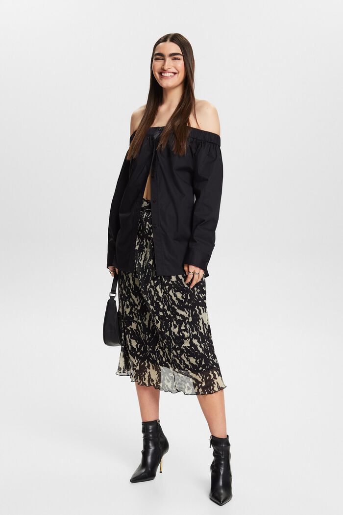 Printed Mesh Midi Skirt, BLACK, detail image number 1
