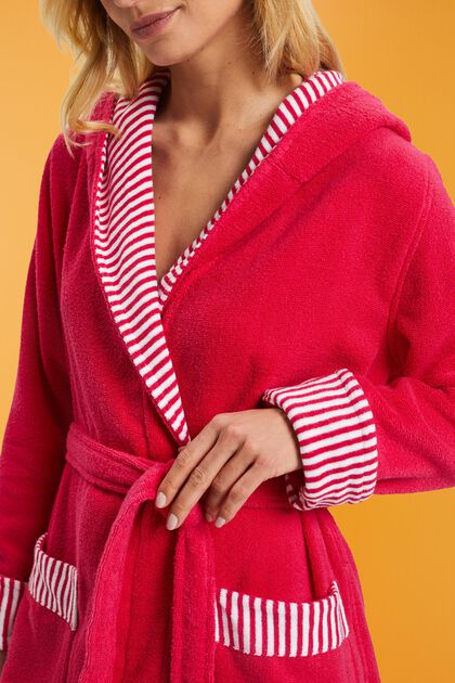 Terry cloth bathrobe with striped lining