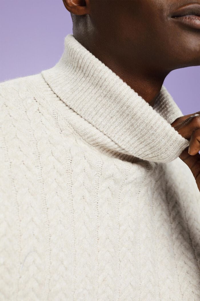 Cable Knit Rollneck Sweater, OFF WHITE, detail image number 3