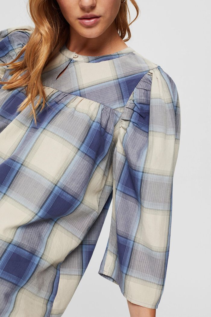 Checked blouse with balloon sleeves, 100% cotton, NAVY, detail image number 2