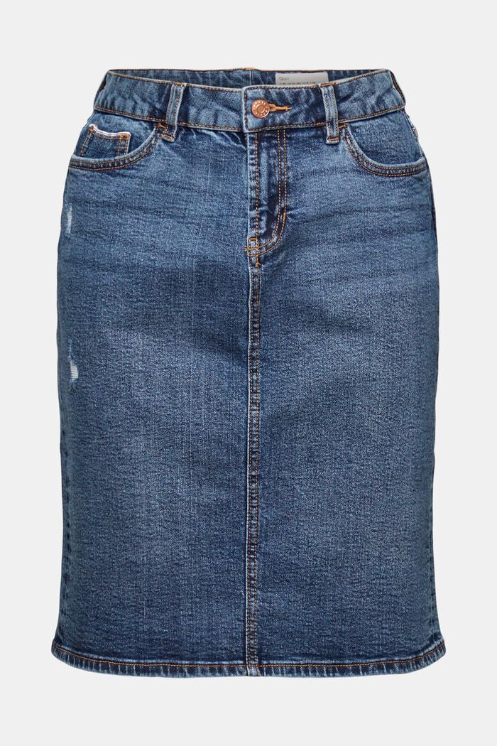 Denim pencil skirt, organic cotton, BLUE DARK WASHED, overview