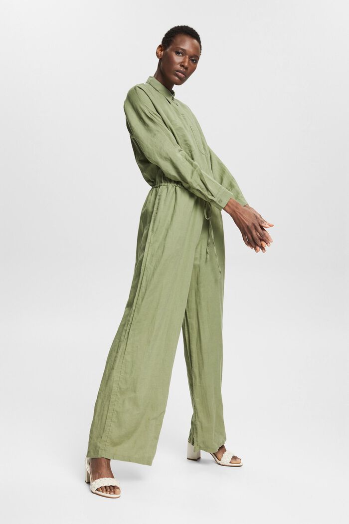 Made of blended linen: jumpsuit with a wide leg, LIGHT KHAKI, detail image number 1