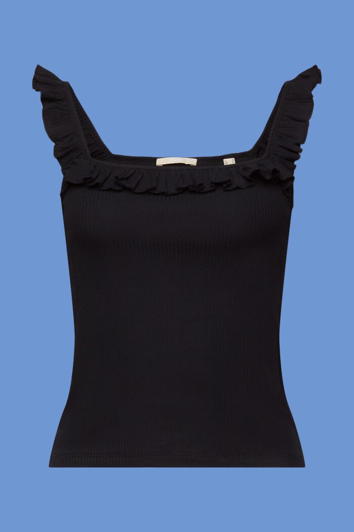 Ribbed tank top with ruffles, BLACK, detail image number 6