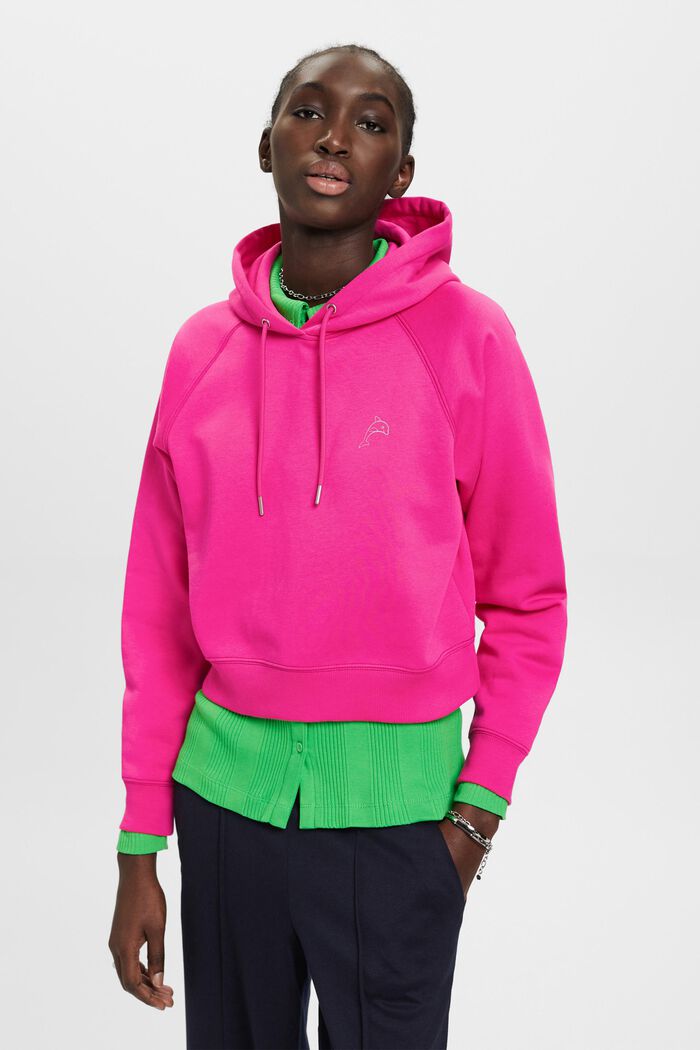 Cropped hoodie with dolphin logo, PINK FUCHSIA, detail image number 0