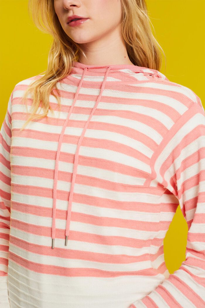 Striped knit hoodie with linen, PINK, detail image number 2