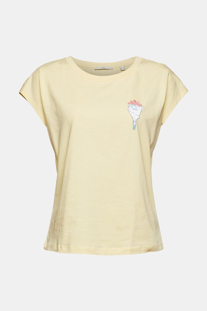 Top with a print and sequins, PASTEL YELLOW, overview