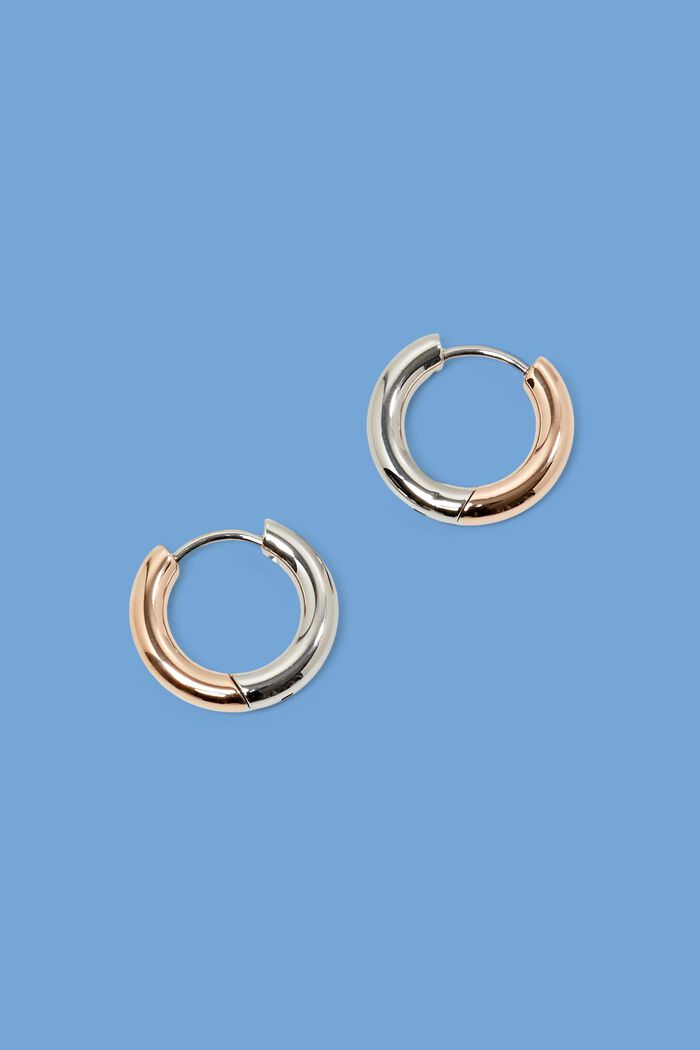 Bi-Color Stainless Steel Hoop Earrings, ROSEGOLD, detail image number 0