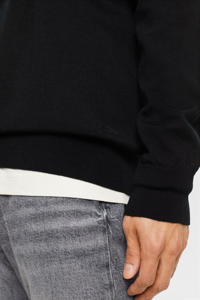 Wool Crewneck Sweater, BLACK, detail image number 4