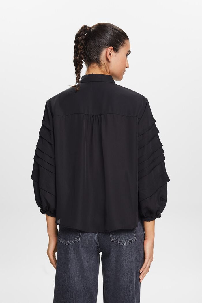 Pleated Shirt Blouse, BLACK, detail image number 4