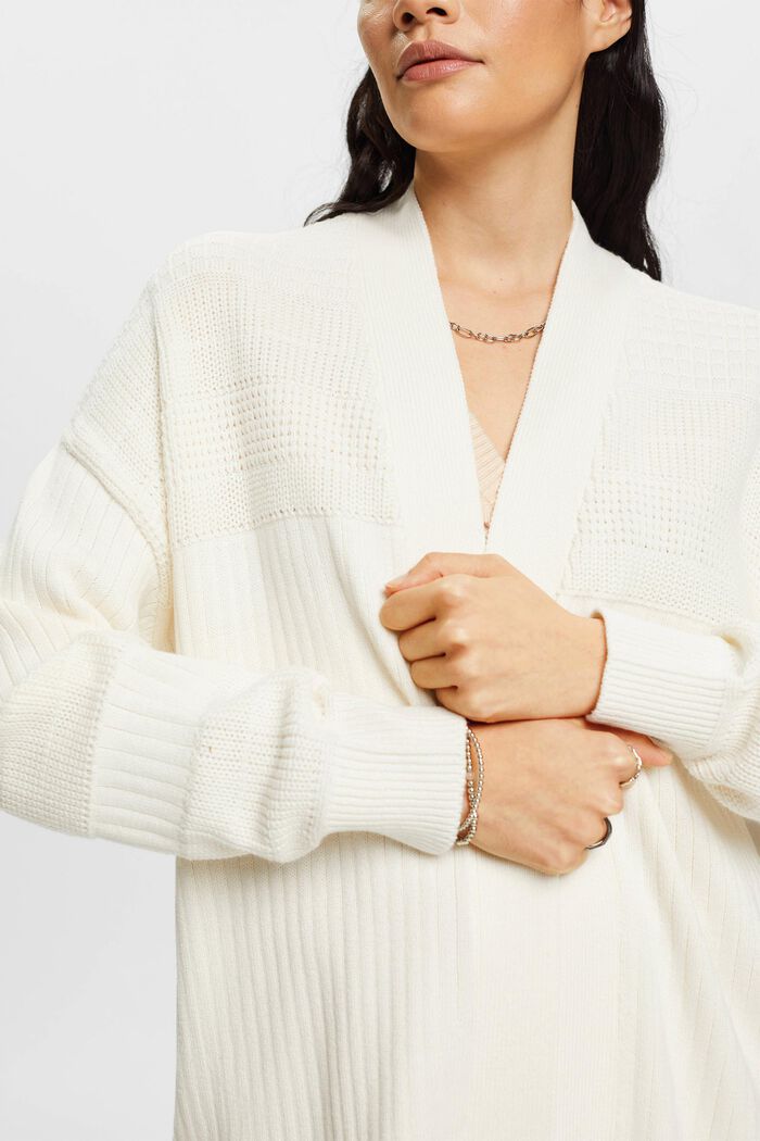 Mixed rib open cardigan, OFF WHITE, detail image number 2