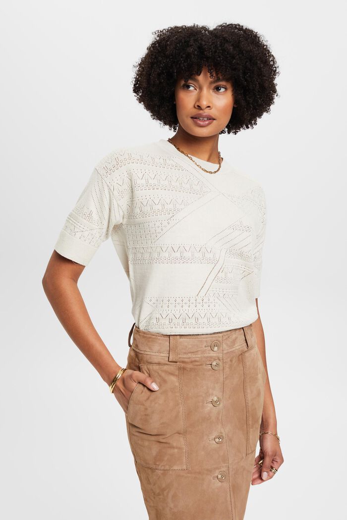 Short-sleeved linen blend sweater, PASTEL GREY, detail image number 0