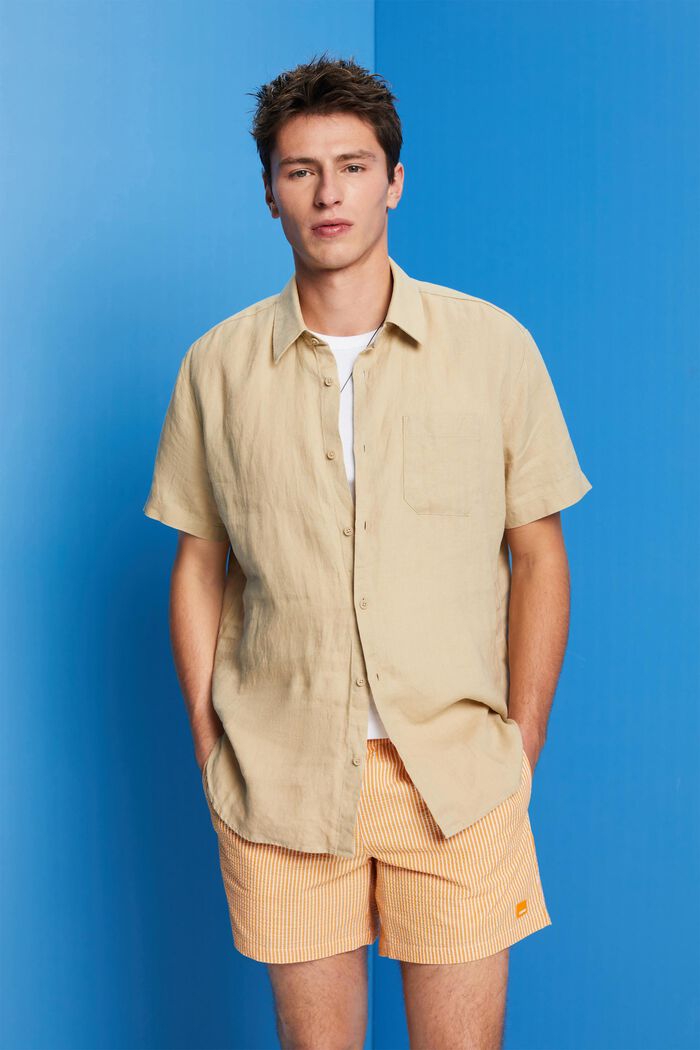Linen short-sleeved shirt, SAND, detail image number 0
